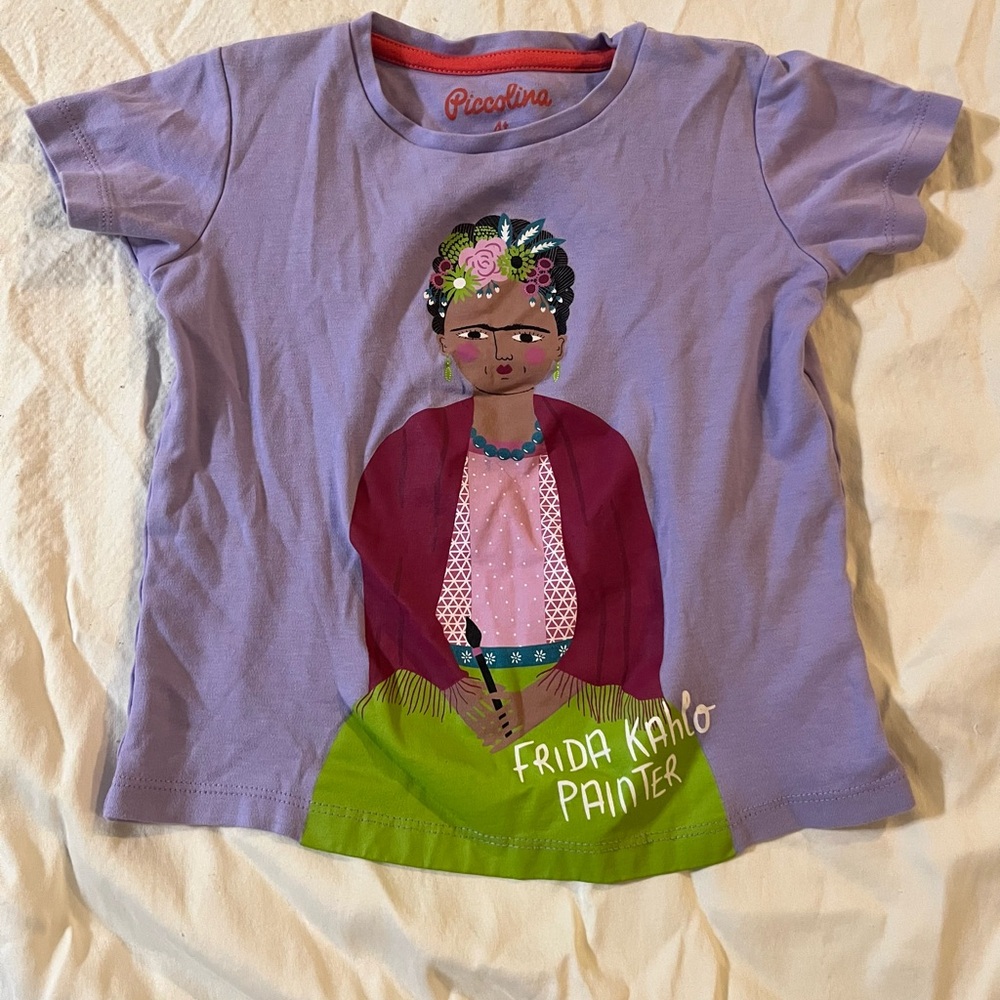 Piccolina Girls' Frida Kahlo Short Sleeve Tee - Lavender